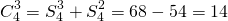 \begin{equation*}C_4^3 = S_4^3 + S_4^2 = 68 - 54 = 14\end{equation*}